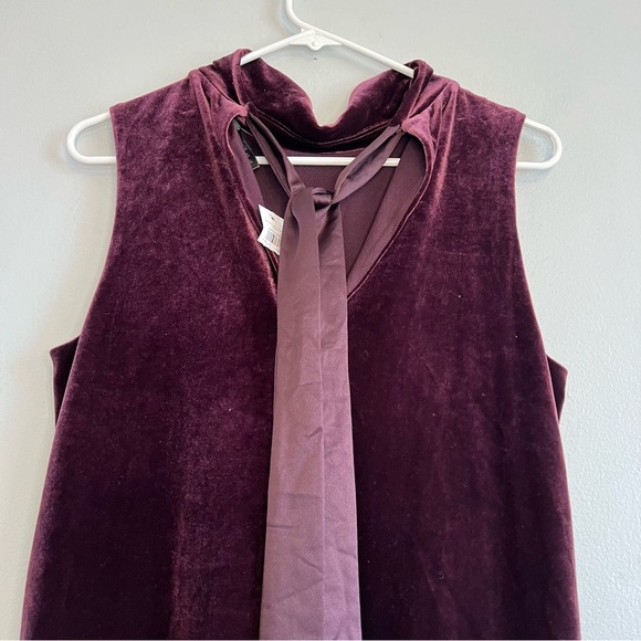 Ann Taylor Purple Velvet Ribbon Tie Neck Sleeveless Shift Dress Size M Cocktail - Picture 2 of 9